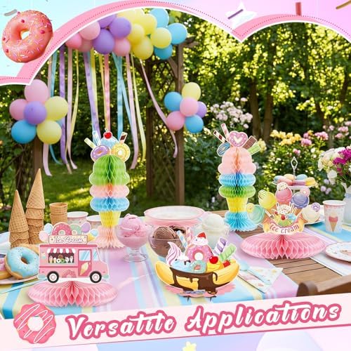 Outus 6 Pcs Ice Cream Party Table Decorations, Honeycomb Centerpieces - Image 6