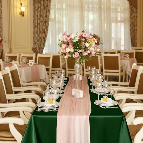 TURSTIN 1 Pack Dark Green Satin Tablecloth 102 x 58 Inch Overlay Table Cove - Image 7