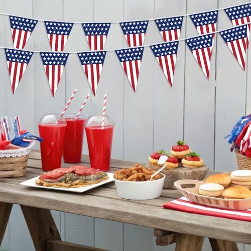 100FT 4th of July Decorations, 60Pcs Pennant Fourth of July Banner, 7.8 x 11.8 Inches Fourth of July American Flags for Outside 4th of July Accessories Independence Day Patriotic Party Parade Decor - Image 4
