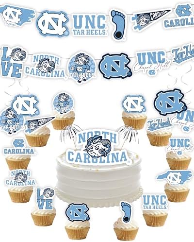 UNC Tar Heels Party Supplies Banner Cupcake Toppers Grad Football 42 Pc by PartyKandyDecorGifts