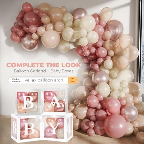 44-Pc Baby Shower Boxes & Balloons, Gender Reveal - Dusty Pink, Sand & Nude - Image 5