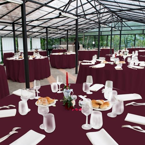 16 Pack Maroon Plastic Tablecloth for Round Tables, Premium Decorative Burgundy Disposable Table Cloths for Parties, Maroon Round Party Table Cover for Birthday Anniversary Graduation, 84 Inch - Image 7