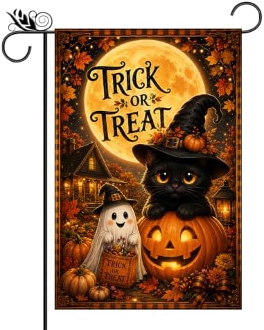 Fall Halloween Garden Flag Black Cat Ghost Trick or Treat Porch Decor by Unknown