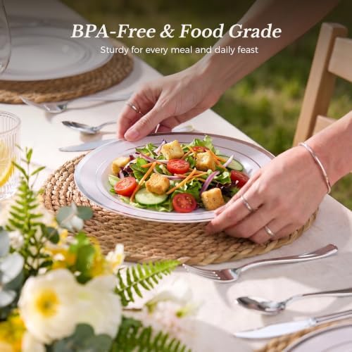 BESTVIP 200PCS Silver Plastic Plate, Disposable Party Plates - Image 5