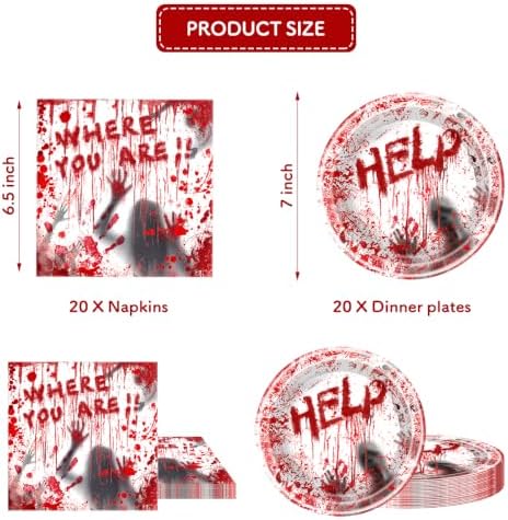 Halloween Scary Bloody Handprints Zombie Disposable Paper Plates Napkins - Image 3