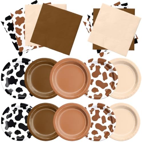 CMUSKO Cowboy Party Decoration - 60Pcs Brown Cow Print Plates & Napkins Set Farmhouse Western Party Supplies for Baby Shower,Birthday by CMUSKO