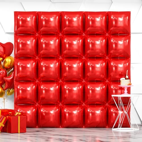 NISOCY 25PCS Metallic Red Square Foil Balloons Wall Backdrop by NISOCY