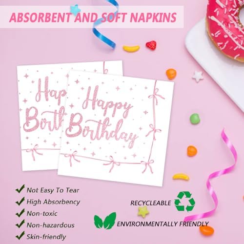 72Pcs Pink Bow Plates and Napkins, Coquette Birthday Party Supplies Pink Bow Paper Plates and Napkins Forks Tableware Decorations for 24 Guests - Image 4