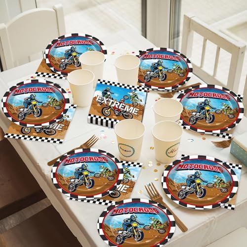 Qyeahkj 200 Pcs Dirt Bike Party Decorations Motorcycle Birthday Party Supplies Dirt Bike Theme Party Paper Plates Set Motocross Party Plates and Napkins Motor Theme Party Tableware for Boys Serves 50 - Image 6