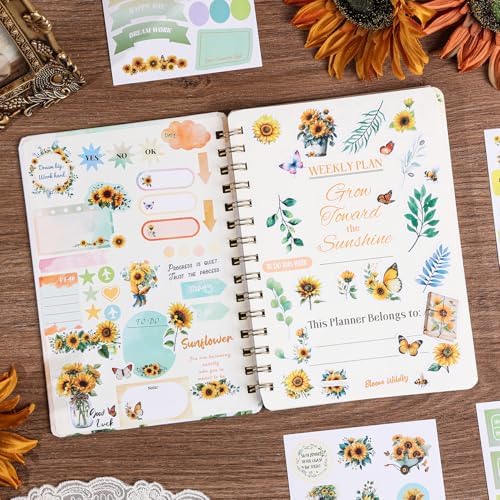 Aesthetic Sunflower Planner Sticker Book 25 Sheets with 600+ Decorative Stickers for Journaling, Scrapbooking, Bullet Journal, Happy Planner, DIY Stationery Supplies Gifts for Women Girls Teens Kids - Image 6