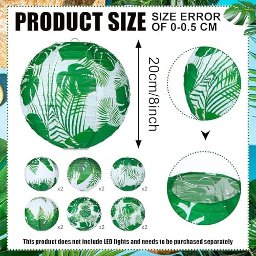 Panelee 12 Pcs Tropical Party Decorations Palm Leaves Paper Lanterns 8 Inch Hawaii Luau Summer Hanging Round Lanterns Decorations for Tropical Party Indoor Outdoor Decor - Image 2