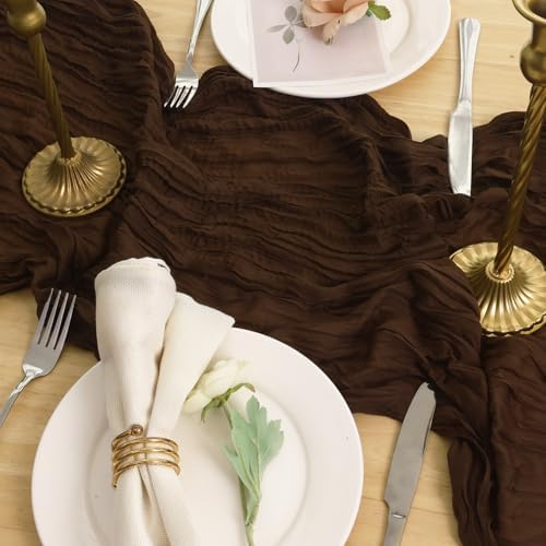 1 Pack Brown Cheesecloth Table Runner 120 Inch Boho Wedding Decor - Image 5