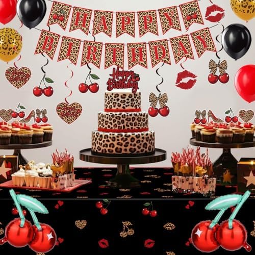 Red Cheetah Print Birthday Decorations, All-in-One Party Set for 24 People - Image 3