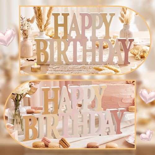 Novabright Happy Birthday Sign, Boho Champagne Gold, No Glitter - Image 3