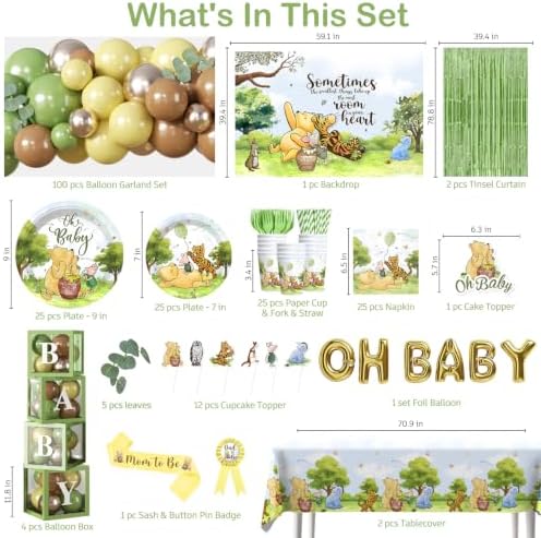 280pcs Bear Baby Shower Decorations Complete Party Set, 25 guests - Image 2