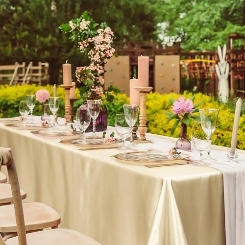 TURSTIN 1 Pack Champagne Satin Tablecloth 102 x 58'' Overlay Table Cover - Image 6