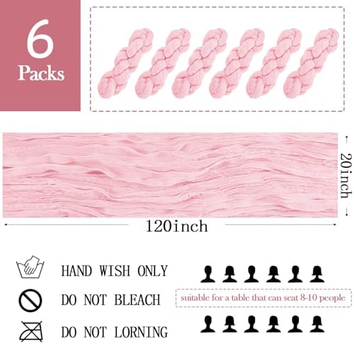 6 Pack Light Pink Cheesecloth Table Runner 20 x 120 inch Gauze Table Runners 10 FT Long,Semi Sheer Boho Cheese Cloth Fabric Table Runner Bulk for Wedding,Party,Baby Shower,Bridal Shower Decoration - Image 2
