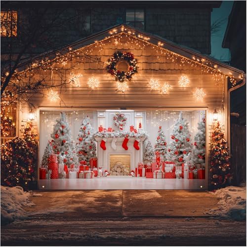 HOMETITUTE Christmas Fireplace Garage Door Cover Banner 13x6ft Fabric - Image 5