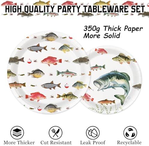 170PCS Fishing Birthday Party Decorations Gone Fishing Party Decorations Include Plates, Cups, Cutlery, Banner, Tablecloth for Ofishally One Birthday Decorations - Image 3