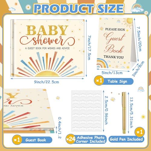 Fuyoooo 27 Pcs Boho and Sun Theme Baby Shower Guest Book Sign in with Pen - Image 5