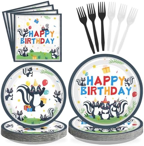 96Pcs Skunk Birthday Party Decorations for Boys Gender Reveal Serves 24 by Greencian