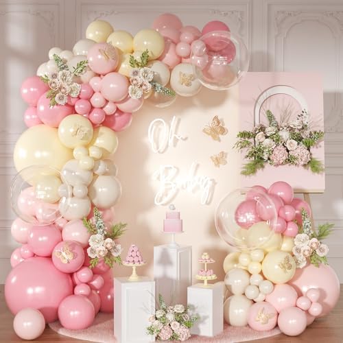 Pink and Yellow Balloon Arch Kit Pastel Yellow Balloons by NUTTYBASH