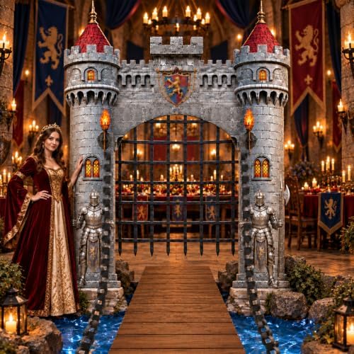 Medieval Castle Door Cover and Fence Backdrop with Paper Chains for Party - Image 4