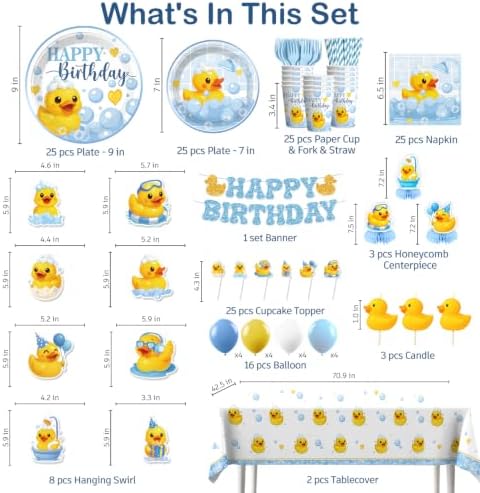 Xynic 218PCS Duck Birthday Decorations, Rubber Duck Party Set Serves 25 - Image 2
