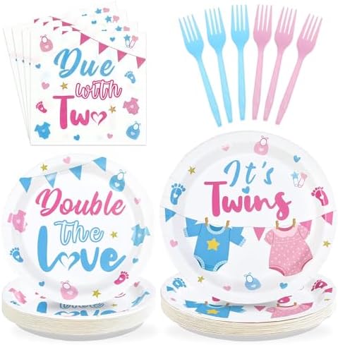 96 Pcs Twins Baby Shower Party Decorations, Serves 24 by Greencian