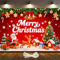 7x5ft Merry Christmas Backdrop Christmas Party Decoration Banner Xmas Backdrops for Wall Snowy Winter Santa Claus Elk Gifts Banner New Year Eve Family Party Supplies with 19.68ft Ribbon by DuoduoBuy