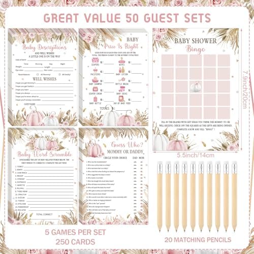 Patelai 321 Pcs Baby Shower Games Supplies, Boho Pumpkin - Image 4