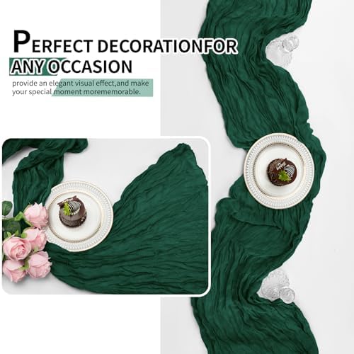 4 Pack Pack Dark Green Cheesecloth Table Runner 10Ft, Christmas Table Runner 21.5 X 120 inch, Semi Sheer Cheese Cloth Fabric Boho Table Runner Bulk for Christmas Decorations,Bridal Shower,Wedding - Image 5