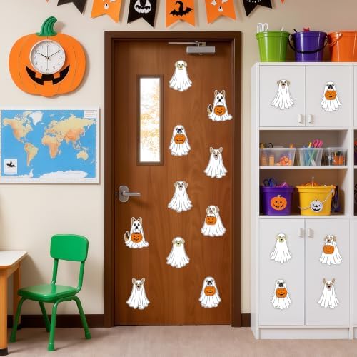 54Pcs Halloween Ghost Cutouts, Classroom Halloween Bulletin Board Paper Cutouts, Puppy Cut-Outs with Adhesive Points for DIY Art Craft Party Supplies Home Office Wall Door Decor - Image 5