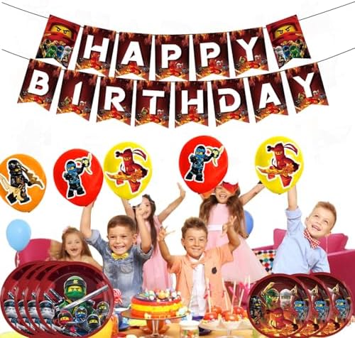 Ninja Birthday Decorations, Ninja Game Party Tableware Include Birthday Banner, Tablecloth, 20 Plates and 20 Napkins for Fans Adults Party Decor - Image 4