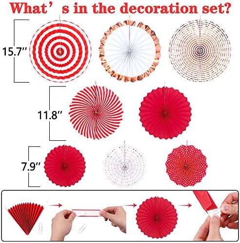Moon Boat 35PCS Party Decorations Paper Fan Hanging Set - Birthday,Wedding,Baby Shower,Circus,Festival Decor (Red) - Image 3