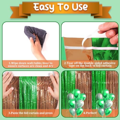 Voircoloria Green Brown Foil Fringe Backdrop Curtains,3.3x8.2ft, 3 Pack - Image 3
