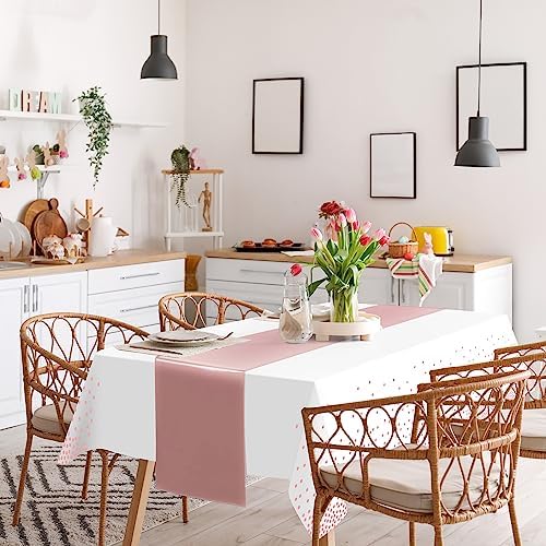 24 Pack Rose Gold Tablecloth and Table Runner Set Party Decorations, White and Rose Gold Plastic Disposable Tablecloth and Satin Table Runner for Wedding Birthday Bridal Graduation Anniversary Party - Image 4
