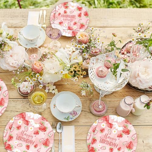 40PCS Strawberry Birthday Paper Plates and Napkins Party Set - Image 7