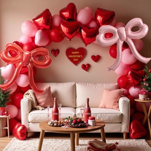 4 Pcs Red and Pink Bow Balloons Bow Party Decorations for Girl Women Pink Bow Birthday Decorations for Baby Shower Engagement Wedding Christmas Decor Bachelorette Party Supplies - Image 5
