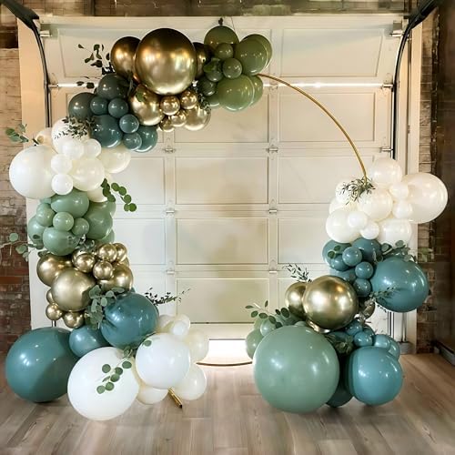 Dusty Sage Green Blue Gold Balloon Garland Kit, 107 PCS Pastel Olive Green Slate Blue Beige Metallic Gold Balloon Arch Kit for Women Men Boho Birthday Wedding Baby Bridal Shower Party Decorations - Image 3