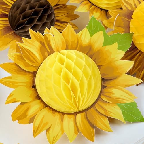 SUNBEAUTY Sunflower Party Decorations 3D Large Sunflower Birthday Honeycomb Hanging Paper Decorations Yellow Sun Flower Ceiling Wall Tissue Flowers Summer Baby Shower Classroom Bulletin Board - Image 6