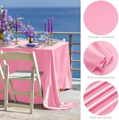 TURSTIN 1 Pack Pink Satin Tablecloth 102 x 58 Inch Overlay Table Cover - Image 3