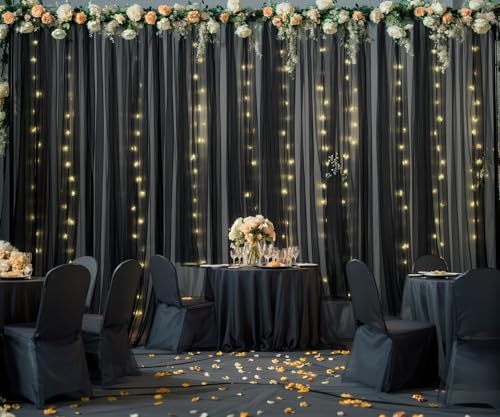 20ft x 10ft Black Tulle Photo Backdrop Curtain with Lights String for Parties Sheer Black Curtain Backdrop for Birthday Party Baby Shower Wedding Photo Booth Photography Background Decorations - Image 5