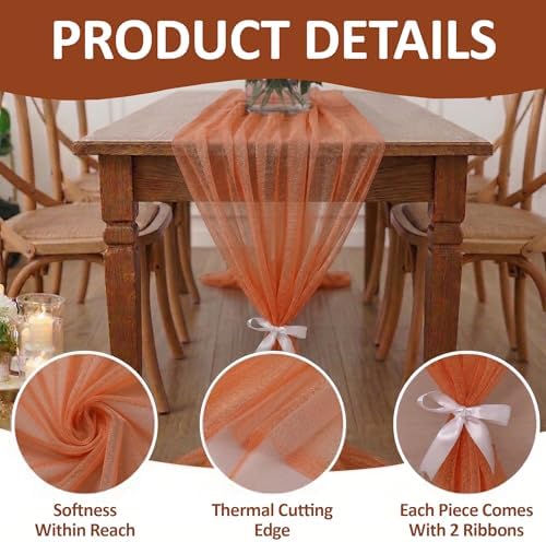 Pack of 10 Chiffon Table Runners 29 x 120 Inch, 10FT Long - Coral Peach - Image 5
