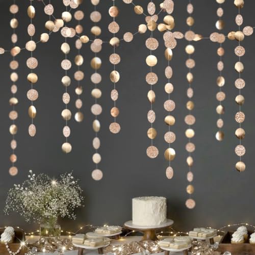 Decor365 Glitter Champagne Gold Party Decorations Gold Birthday Decorations Hanging Circle dot Gold Garlands Streamers Banner Backdrop Bridal Shower Bachelorette Graduation Holiday Party Decor - Image 4