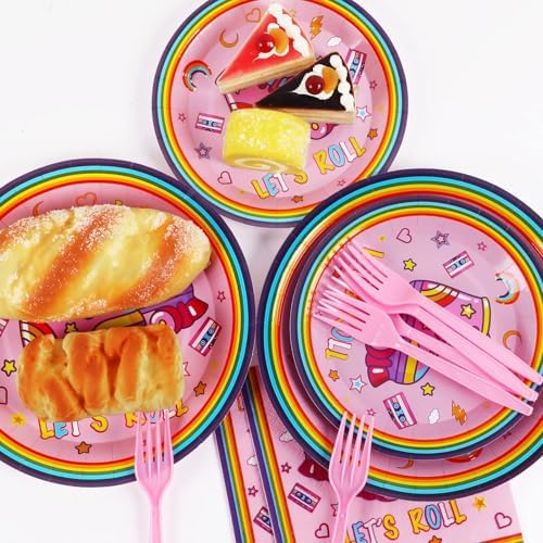Qyeahkj 100 Pcs Roller Skating Party Plates and Napkins Set Pink Roller Skate Birthday Decorations Supplies Tableware Roll Skating Themed Party Favors for Girls Birthday Decorations Serves 25 - Image 5