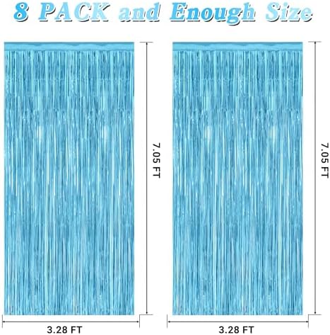 8 Pack Party Decorations, 3.28 FT x 7.05 FT Party Streamer, Metallic Sky Blue Tinsel Backdrop Fringe Curtains Party Decorations, Light Blue Birthday Backdrop Photo Booth Props - Image 2