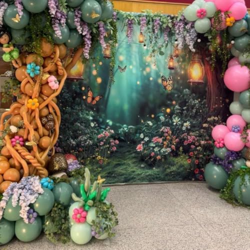Spring Enchanted Forest Backdrop, Fairy Tale Wonderland Garden Backdrops for Photoshoot, Mushroom Butterfly Woodland Fairy Tea Party Decorations Photo Booth Studio Props Backdrops 15X10FT - Image 4