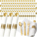 200 Pack Pre Rolled Gold Silverware Set Disposable for Wedding by Joyido