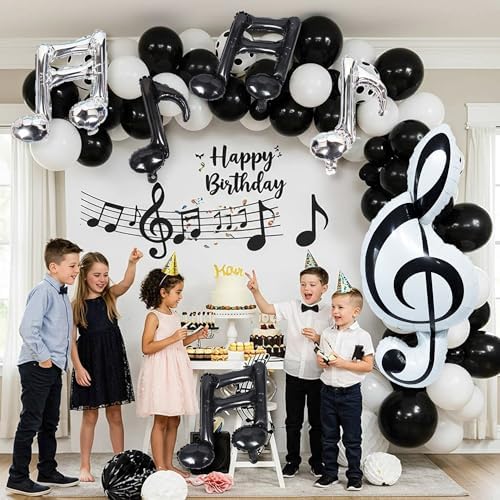 Music Note Balloon Garland Kit，129pcs Black White Musical Note Balloons, Treble Clef Eighth Note Foil Balloons for Music Party Decoration, Concert, Recital, Rock Star Birthday, Graduation, Baby Shower - Image 3